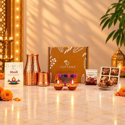 Diwali Gift Hamper for Staff with 1000ml Copper Pot and Millet Baklawa