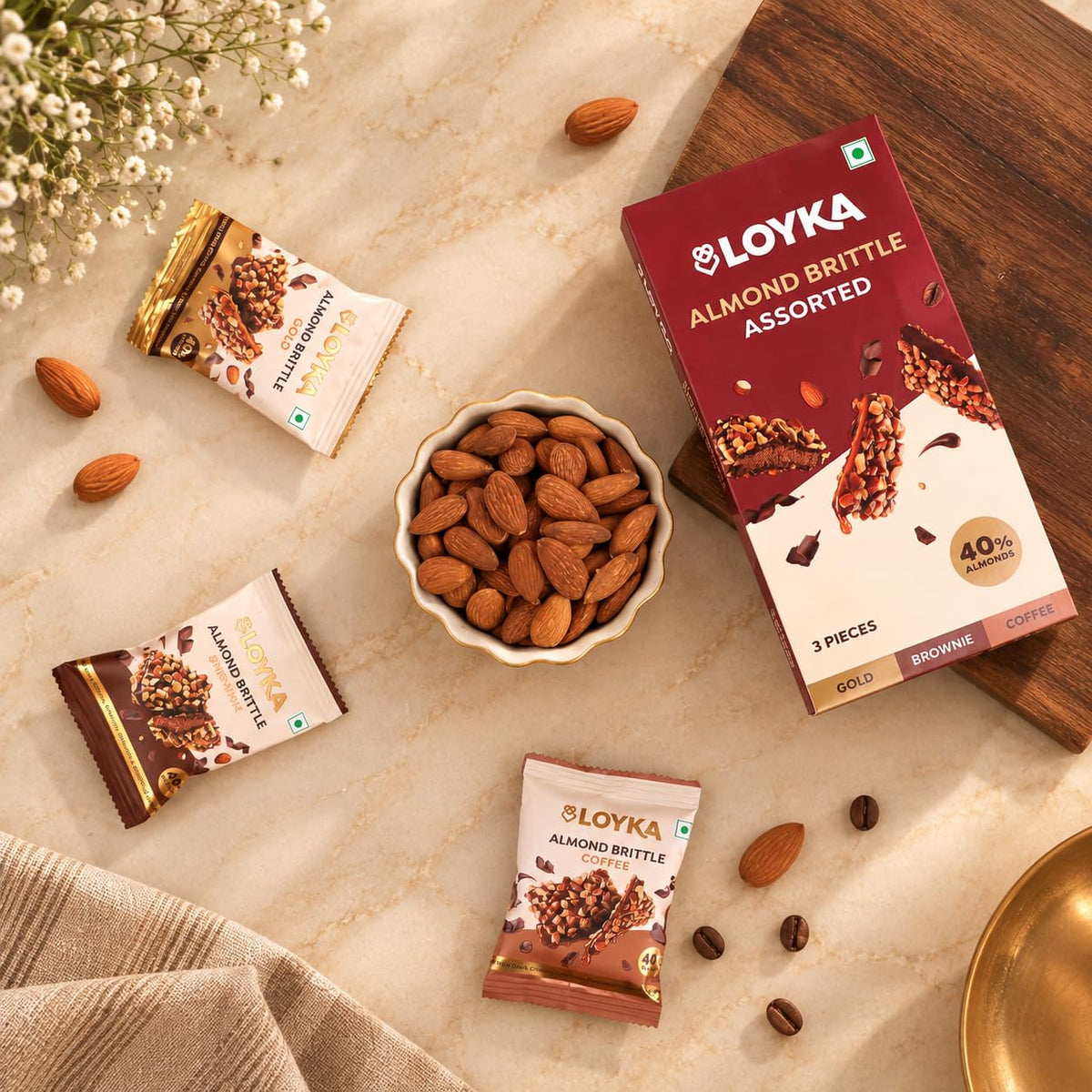Diwali Gift Hamper with Almond Brittle, Roasted Salted Mix and Diyas