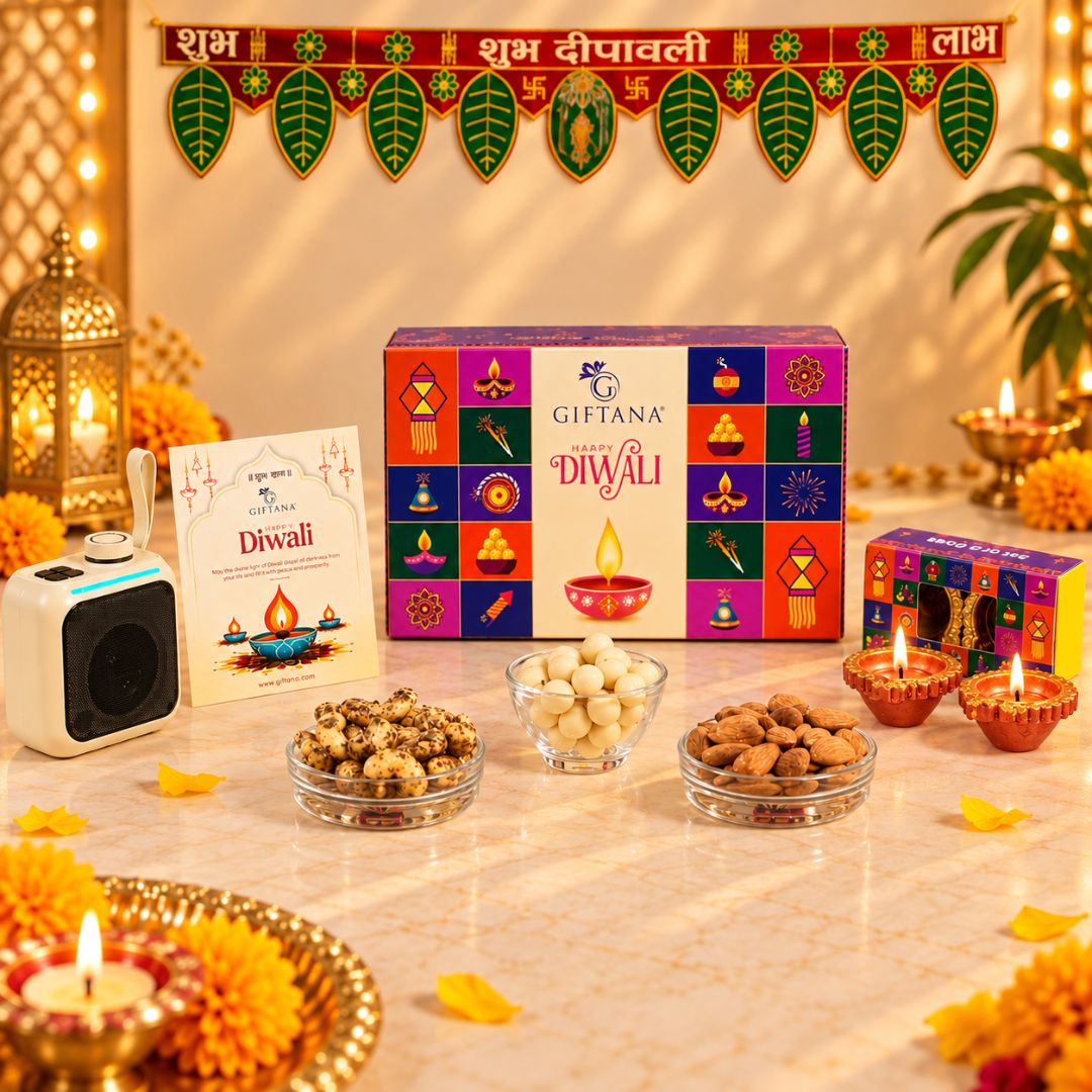 Diwali Gift Hamper with Bluetooth Speaker, Diyas and Nuts