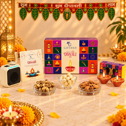 Diwali Gift Hamper with Bluetooth Speaker, Diyas and Nuts