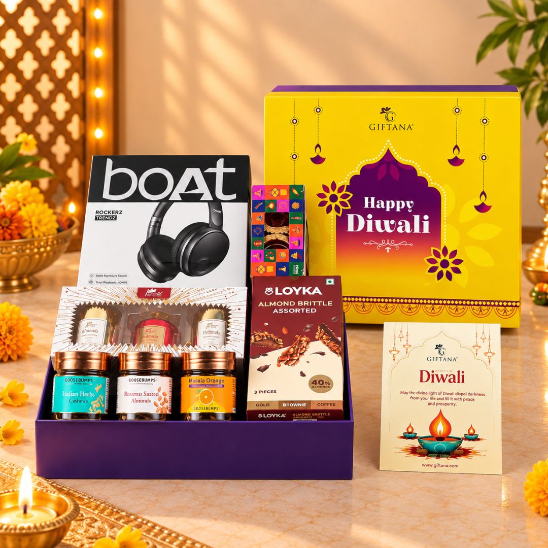 Diwali Gift Hamper with boAt Headphones, Reed Diffuser and Candle Set