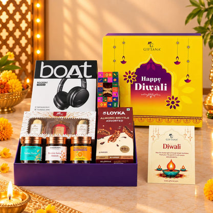 Diwali Gift Hamper with boAt Headphones, Reed Diffuser and Candle Set