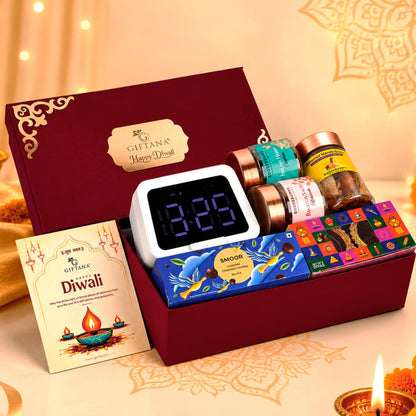 Diwali Gift Hamper with Clock Speaker, Truffles and Masala Fruits
