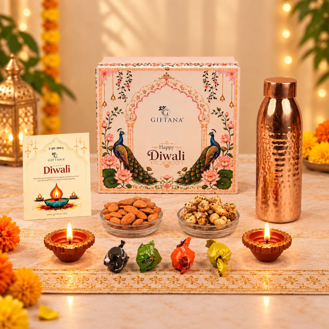 Diwali Gift Hamper with Copper Bottle, Smoor Truffles and Cashews