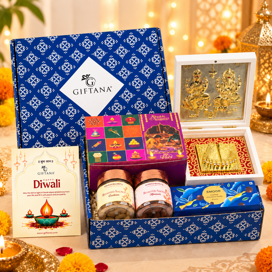 Diwali Gift Hamper with Laxmi Ganesh Charan, Shubh Aangan Kit and Smoor