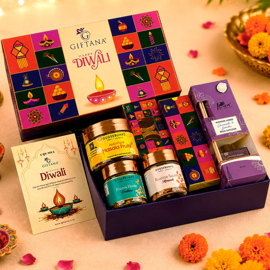 Diwali Gift Hamper with Reed Diffuser, Cashews and Masala Fruits