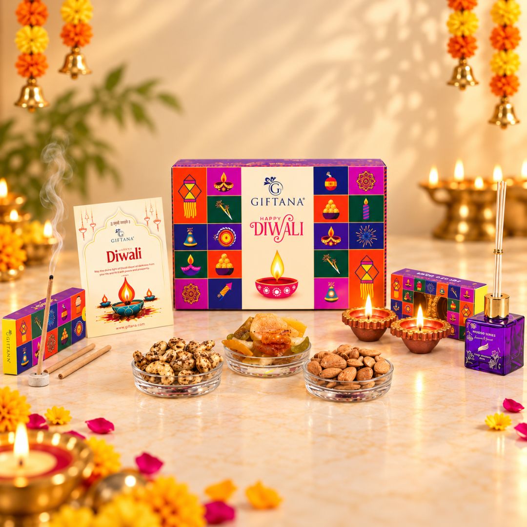 Diwali Gift Hamper with Reed Diffuser, Cashews and Masala Fruits