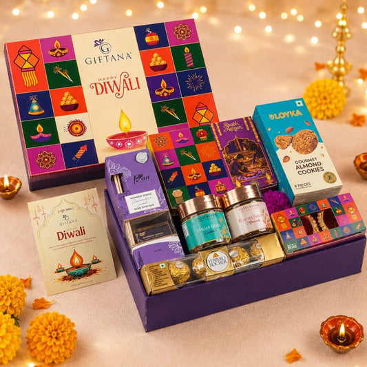 Diwali Gift Hamper with Reed Diffuser, Ferrero Rocher and Almond Cookies