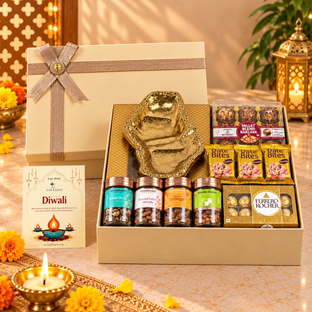 Diwali Gift Hamper with Serving Tray, Ferrero Rocher and Dry Fruits