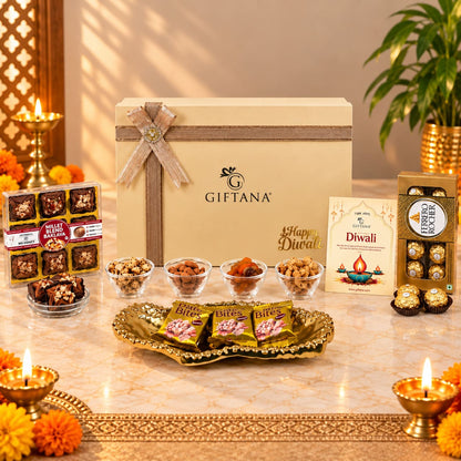 Diwali Gift Hamper with Serving Tray, Ferrero Rocher and Dry Fruits