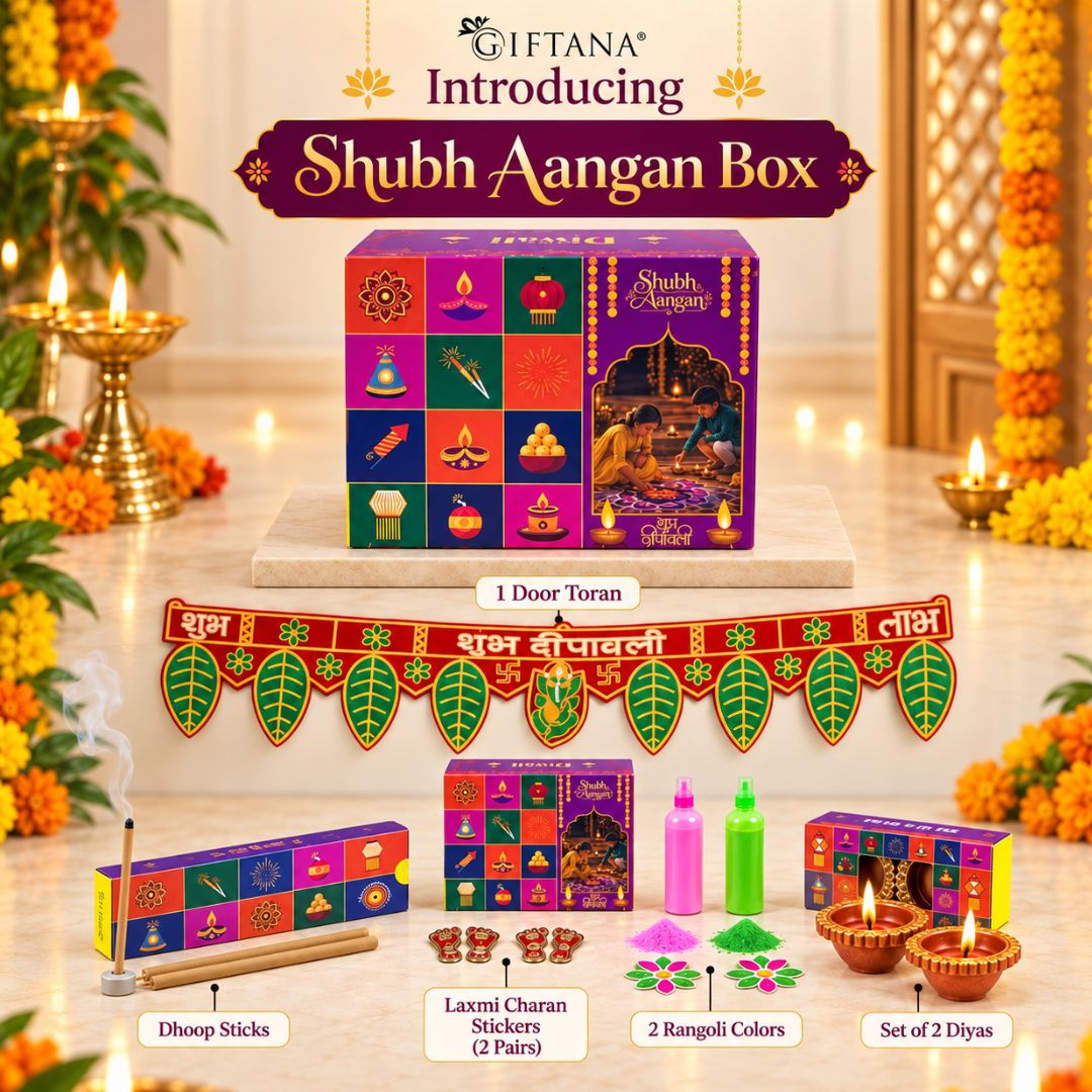 Diwali Gift Hamper with Tea Infuser Bottle, Dabri Teas and Pooja Box