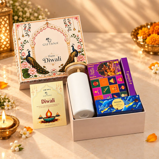 Diwali Gift Hamper with Tumbler, Chocolate Truffles and Pooja Kit