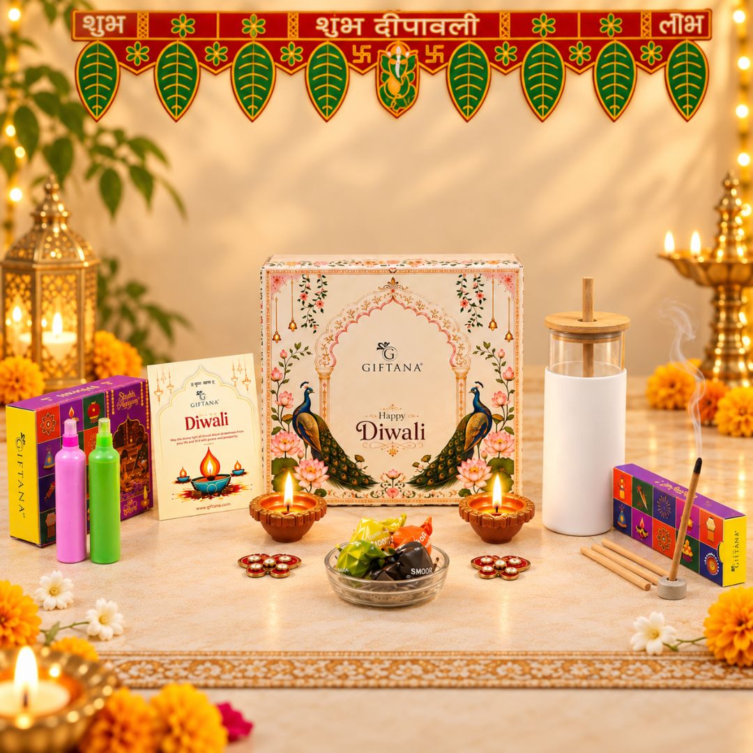 Diwali Gift Hamper with Tumbler, Chocolate Truffles and Pooja Kit