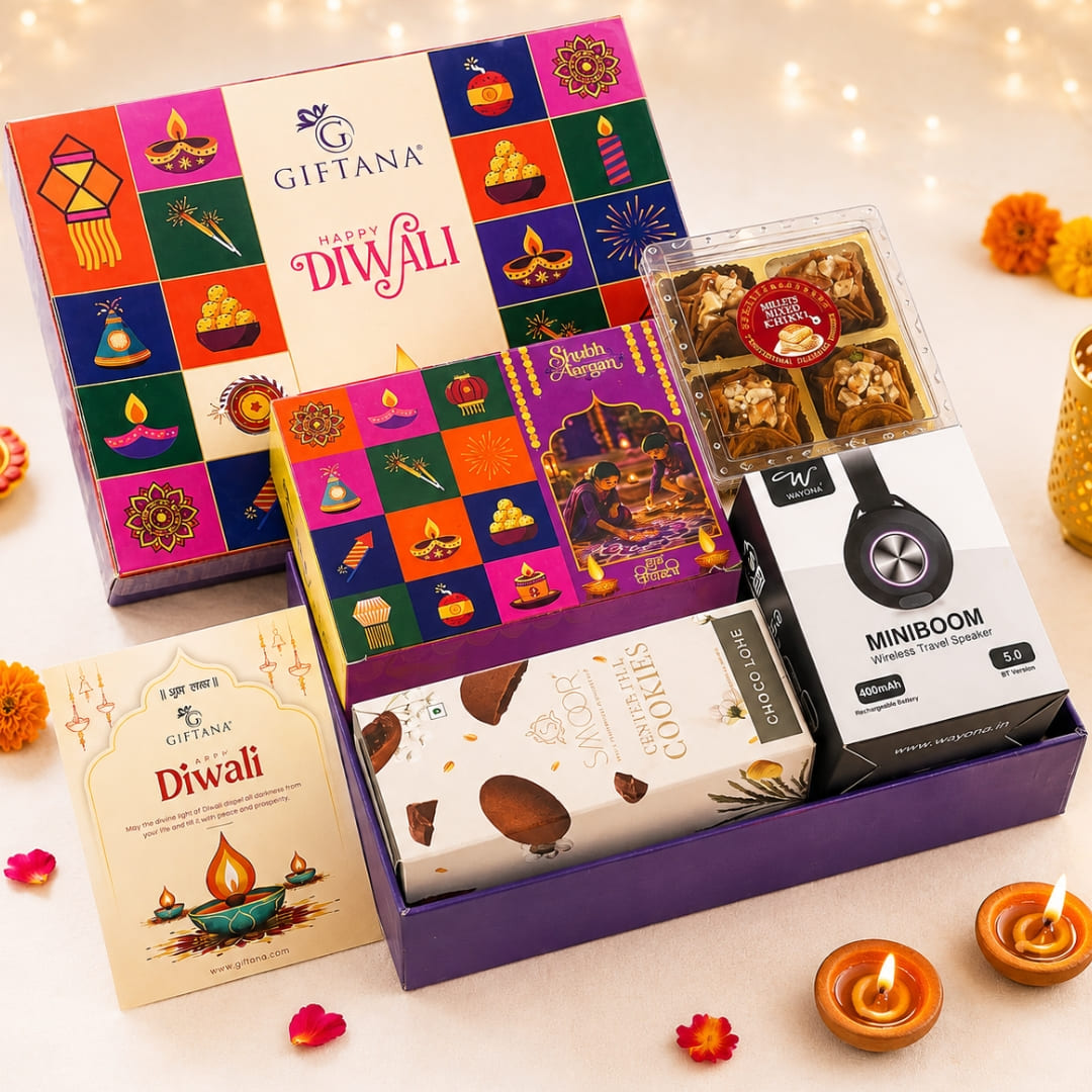 Diwali Gift Hamper with Wayona MiniBoom Speaker, Baklawa and Cookies