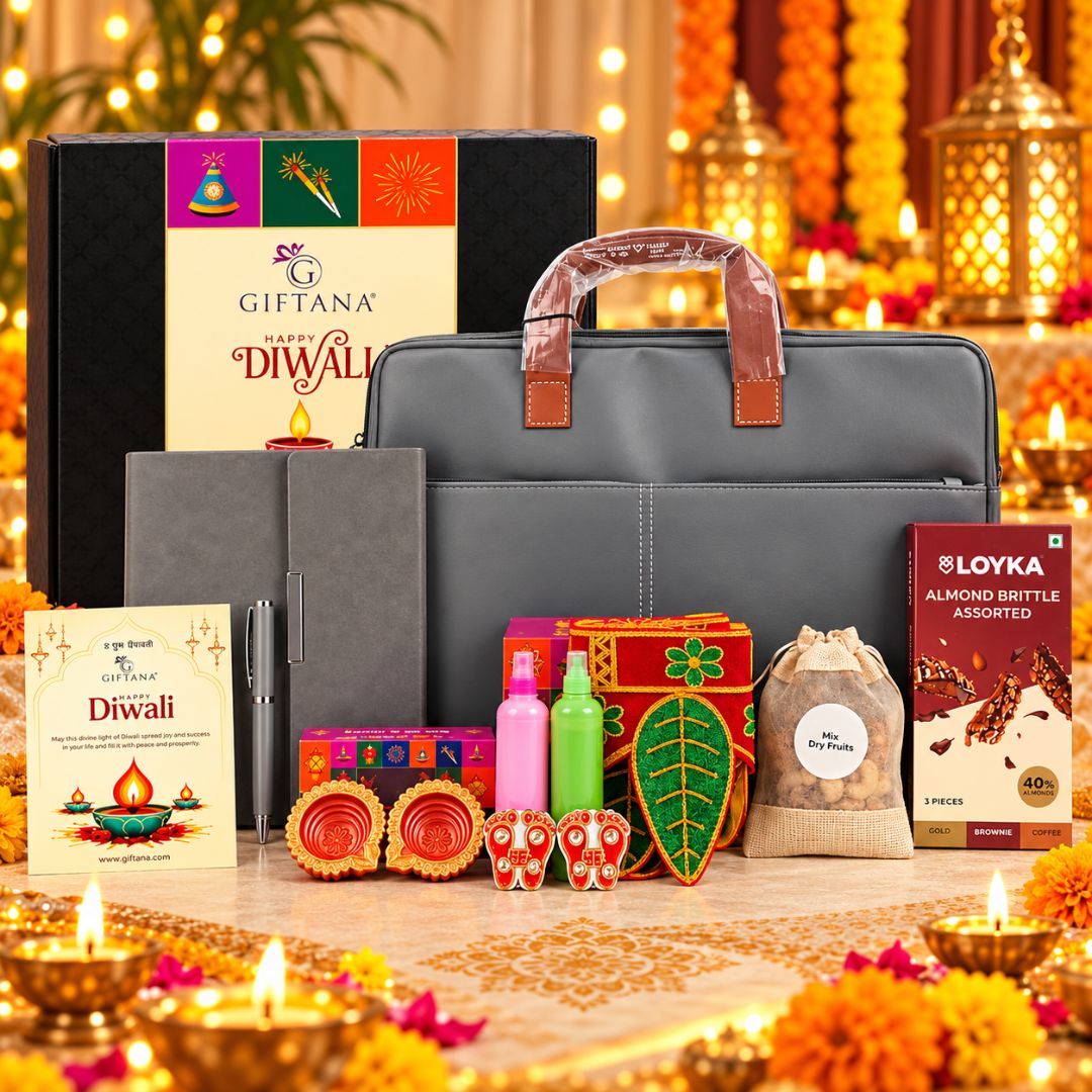 Diwali Gift Set for Professionals with Grey Laptop Bag, Planner and Pen