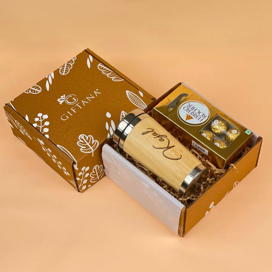 Diwali Gift Set with Bamboo Tumbler and Ferrero Rocher 8 Pieces
