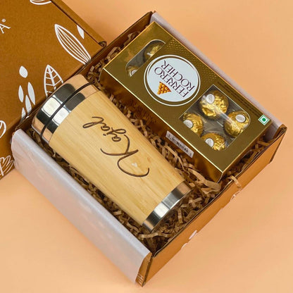 Diwali Gift Set with Bamboo Tumbler and Ferrero Rocher 8 Pieces