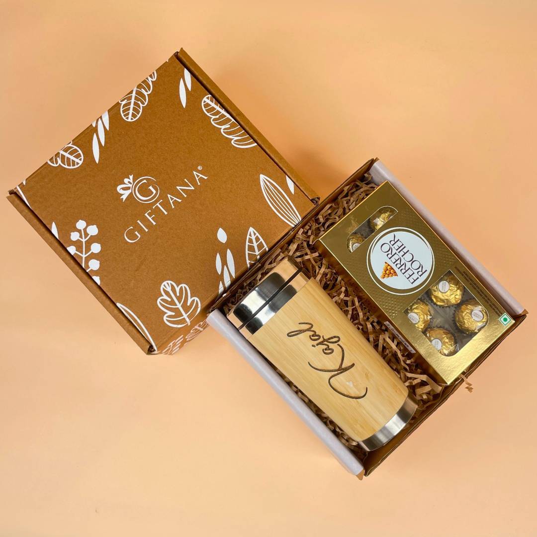 Diwali Gift Set with Bamboo Tumbler and Ferrero Rocher 8 Pieces
