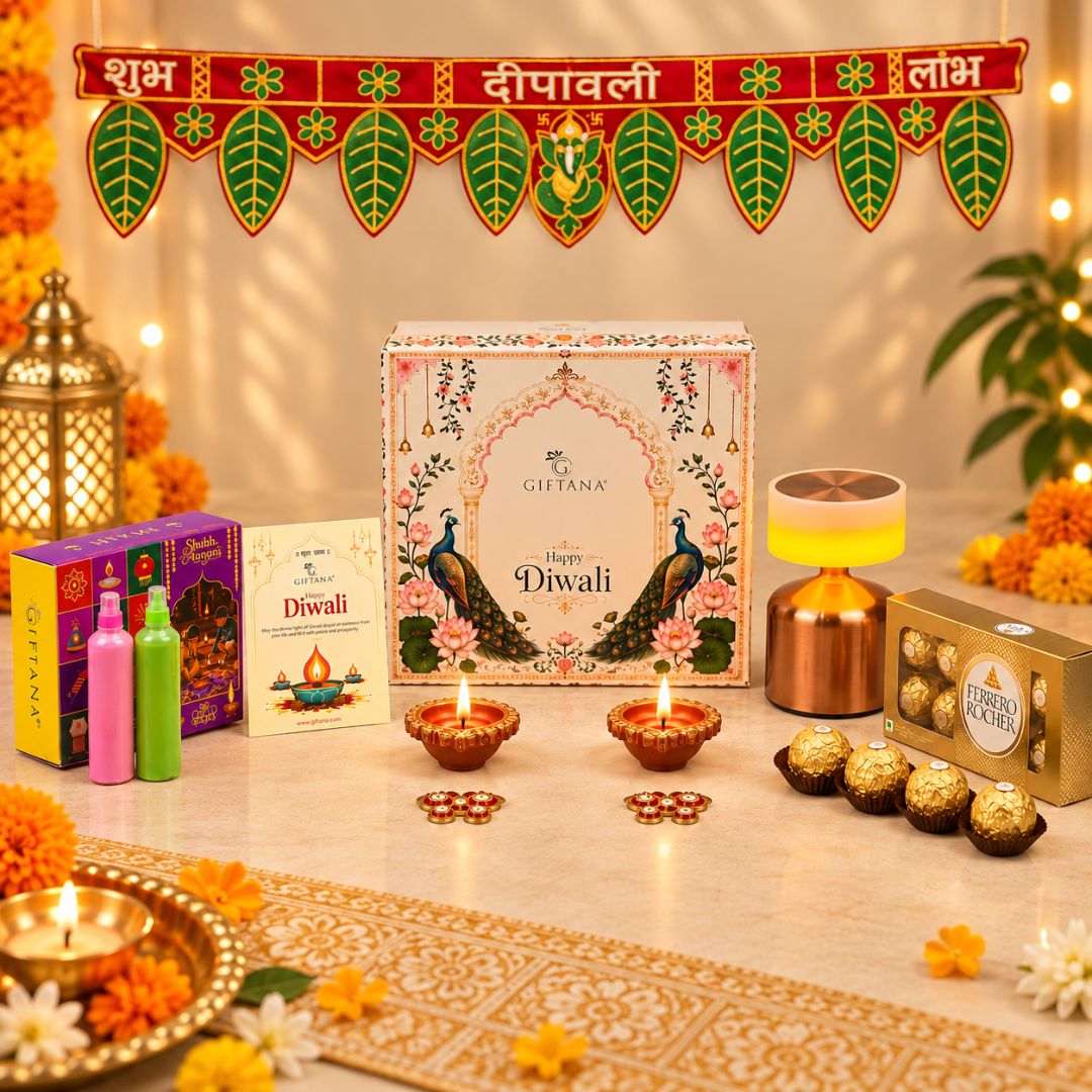 Diwali Gift Set with Mini Table Lamp, Ferrero Rocher and Toran
