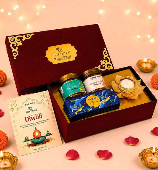 Diwali Gift Set with Smoor Truffles, Lotus Diya and Gourmet Nuts