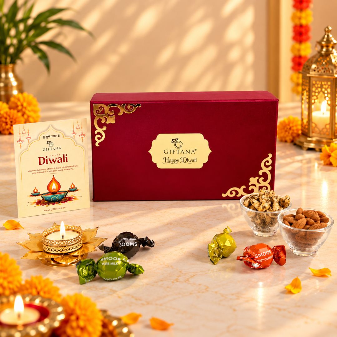 Diwali Gift Set with Smoor Truffles, Lotus Diya and Gourmet Nuts