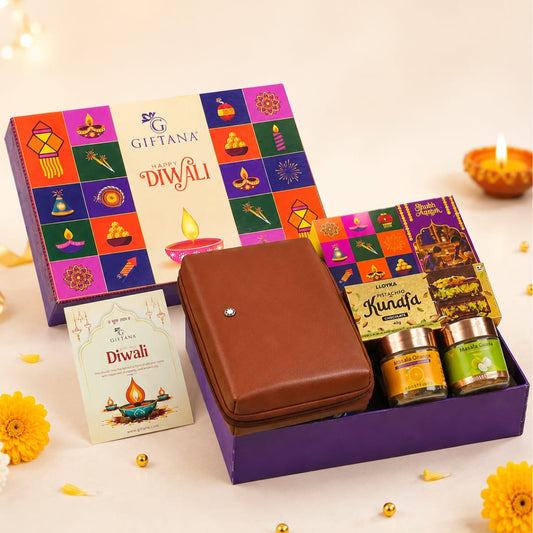 Diwali Gift Set with Tech Organizer Pouch, Kunafa and Masala Fruits