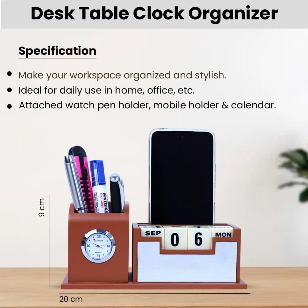 Diwali Office Gift Hamper with Desk Clock, Cork Diary and Bamboo Pen