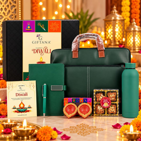 Diwali Office Gift Set with Green Laptop Bag and Notebook Diary