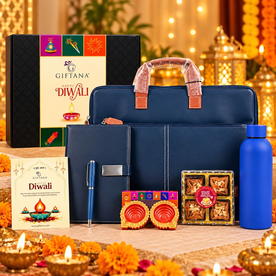 Diwali Office Gift Set with Navy or Green Laptop Bag and Notebook Diary