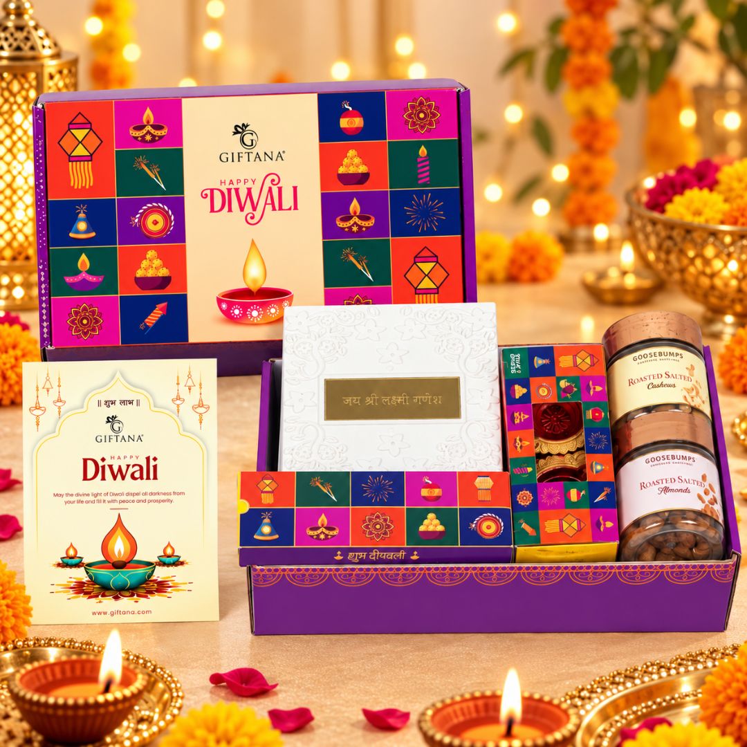 Diwali Pooja Gift Hamper with Lakshmi Ganesh Idol and Dry Fruits