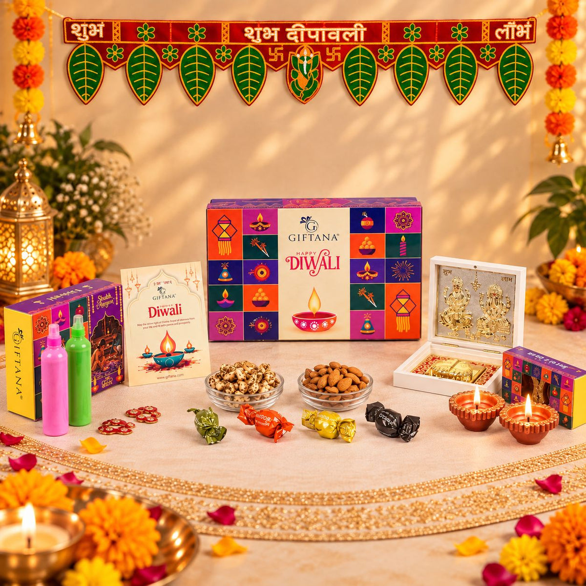 Diwali Pooja Gift Hamper with Lakshmi Ganesh Idol and Dry Fruits