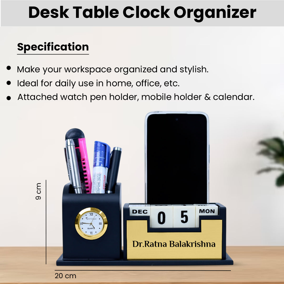 Diwali Return Gift with Desk Clock Organizer, Almond Brittle and Lotus Diya