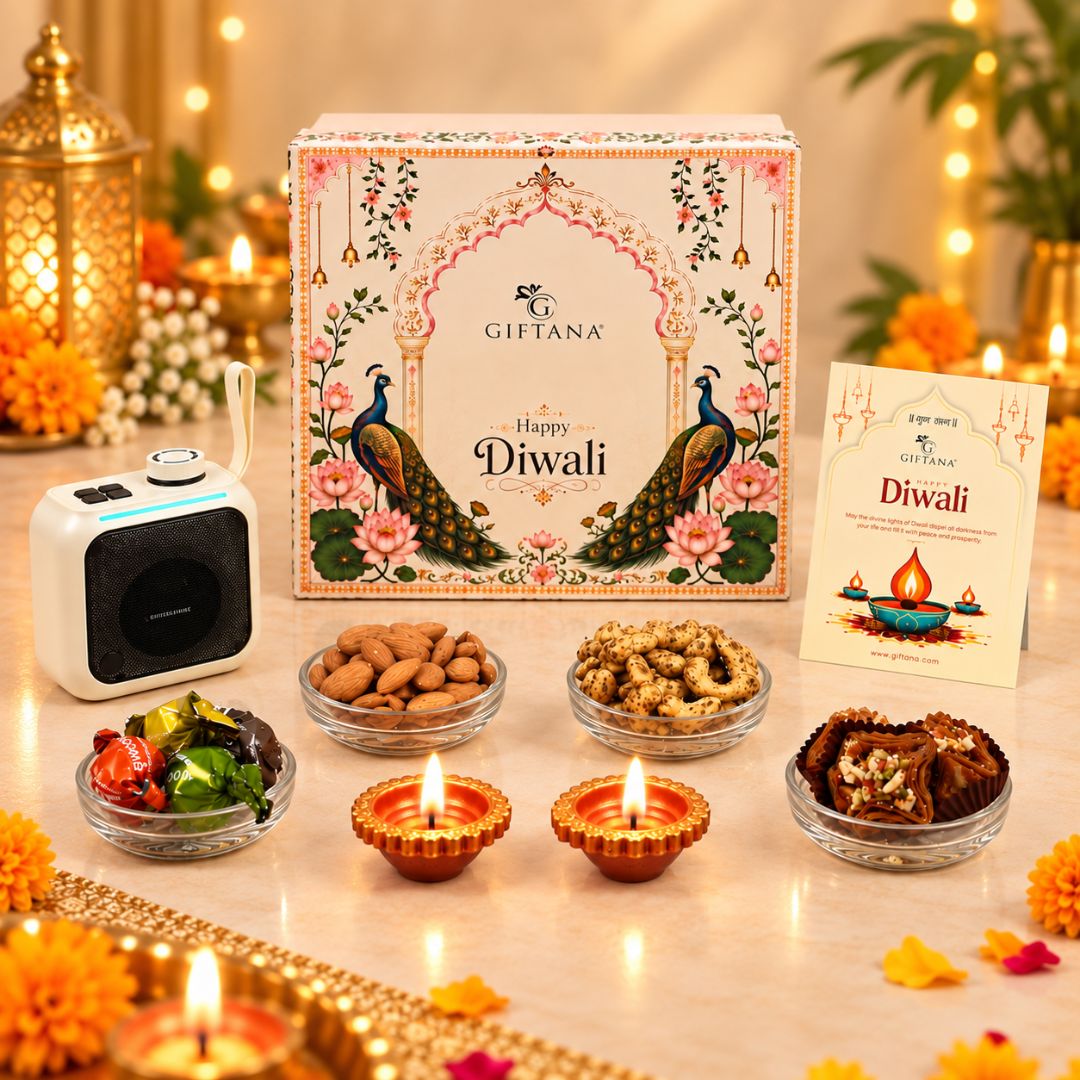 Diwali Speaker Gift Hamper with Fuzo Speaker, Truffles and Baklawa