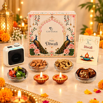 Diwali Speaker Gift Hamper with Fuzo Speaker, Truffles and Baklawa