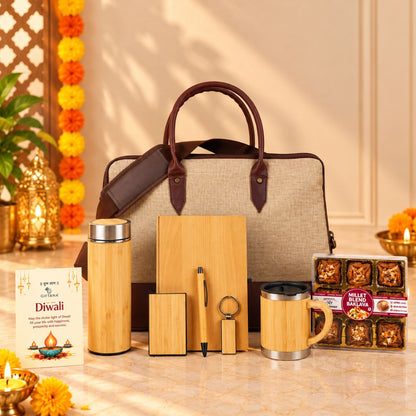 Eco-Friendly Corporate Diwali Gift Set with Laptop Bag and Bamboo Bottle