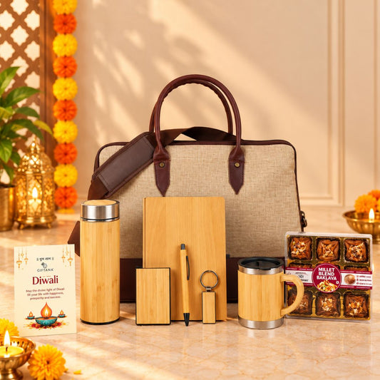 Eco-Friendly Corporate Diwali Gift Set with Laptop Bag and Bamboo Bottle