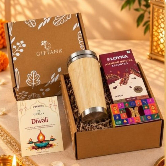 Eco Friendly Corporate Diwali Gift with 500ml Bamboo Tumbler and Chocolates