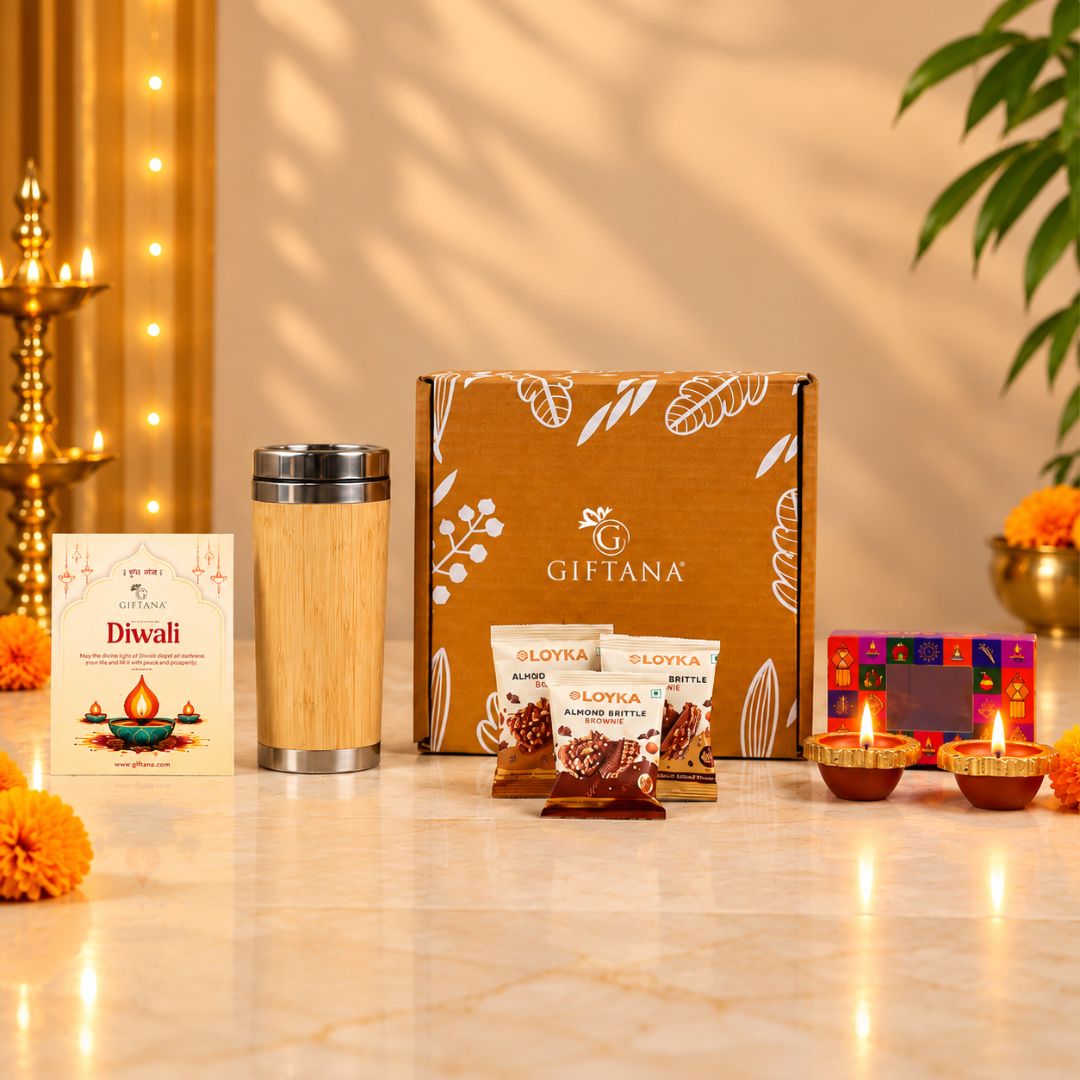 Eco Friendly Corporate Diwali Gift with 500ml Bamboo Tumbler and Chocolates