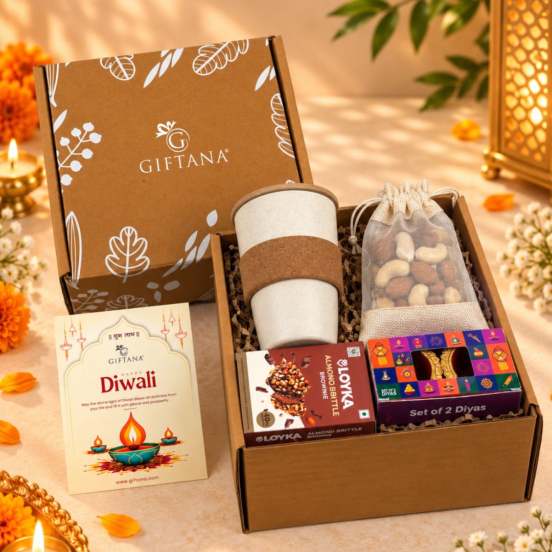 Eco-Friendly Diwali Gift Set with 450ml Eco Cup and Mixed Dry Fruits