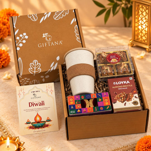 Eco-Friendly Diwali Gift Set with Eco Cup, Baklawa and Loyka Brownie