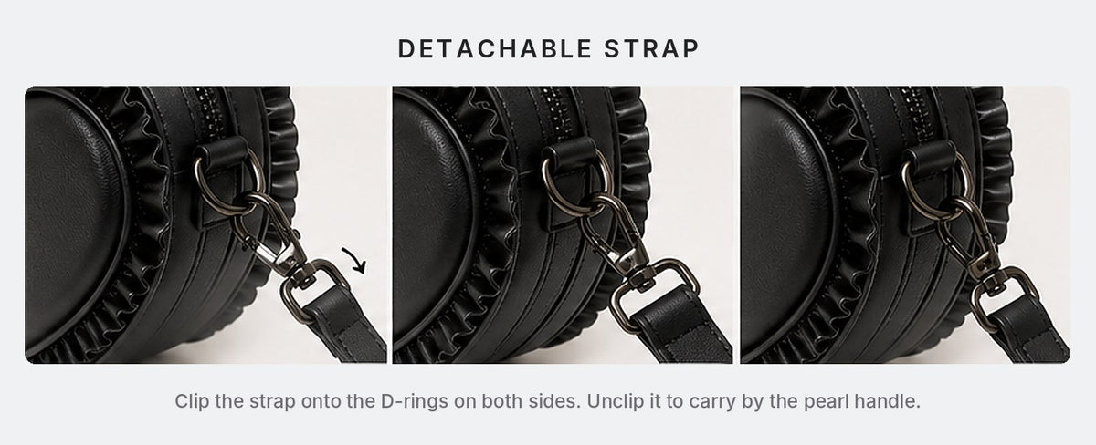 Detachable strap clipping onto the D-rings of the heart bag