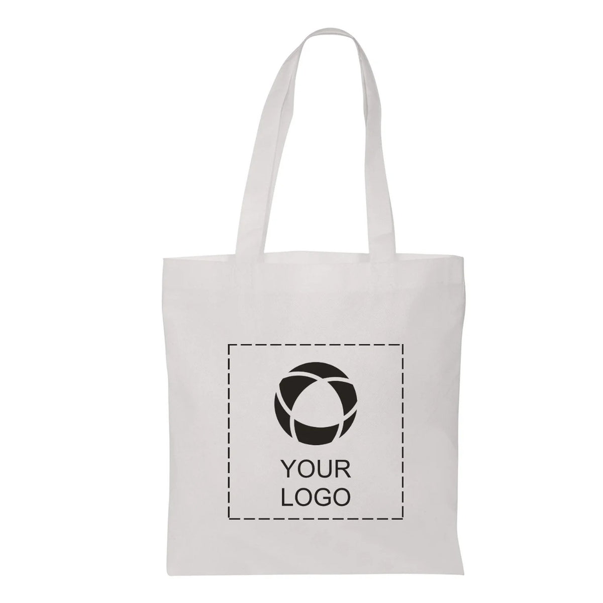 Non-Woven Tote Bag with Reinforced 22 in Handles, 14.5 x 13.5 in, White