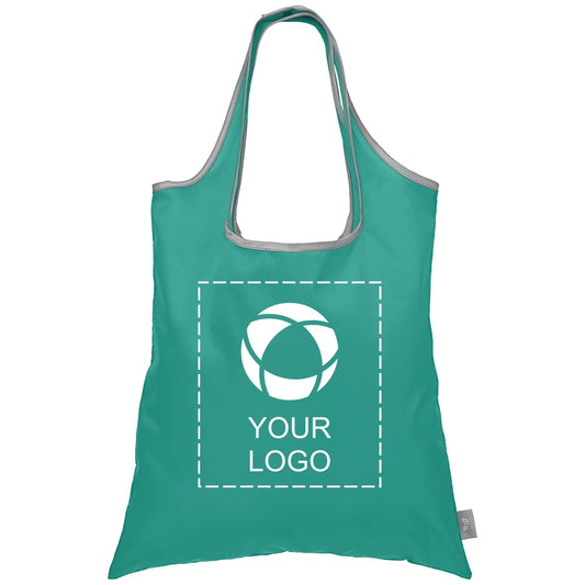 Foldaway RPET Polyester Shopping Tote with Clasp Pouch, 24.3 x 15.3 in