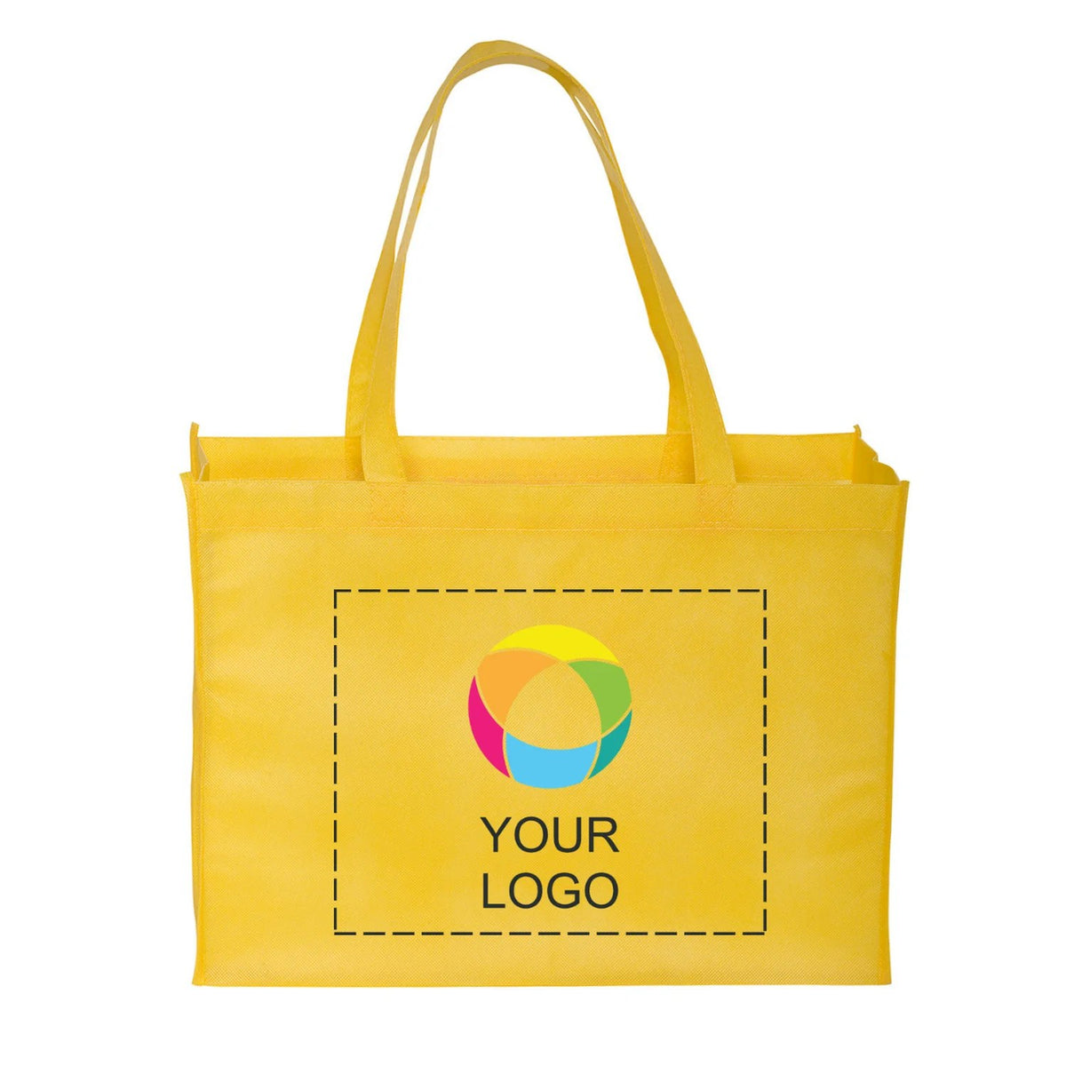 Non-Woven Box Gusset Tote with 22 in Reinforced Handles, 12 x 16 in, Yellow