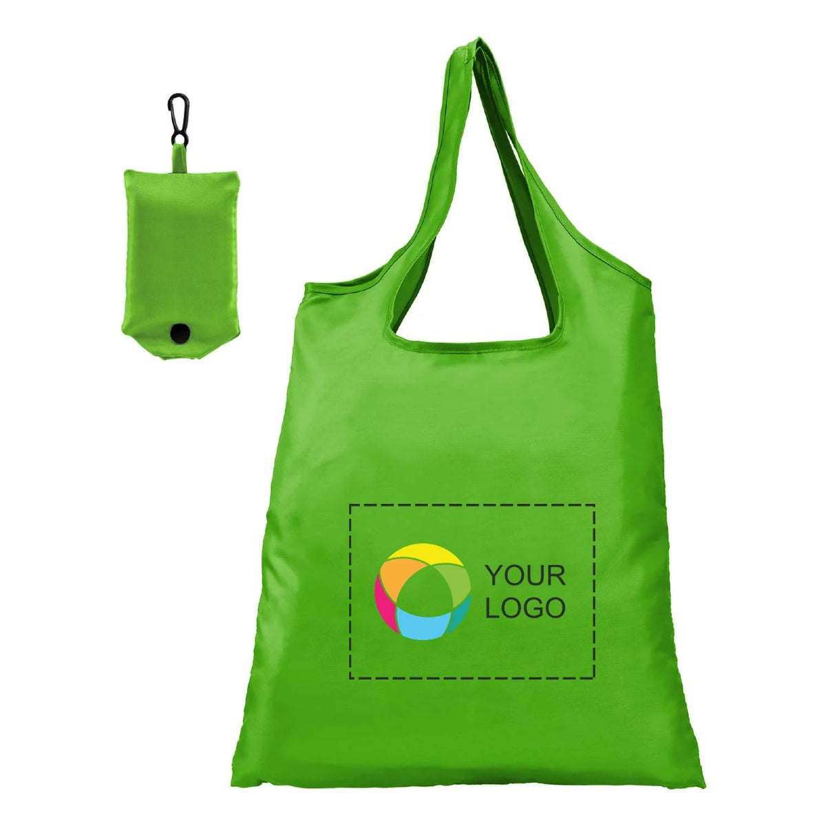 210D Polyester Foldable Shopping Tote in Clip Pouch, 24.3 x 15 in