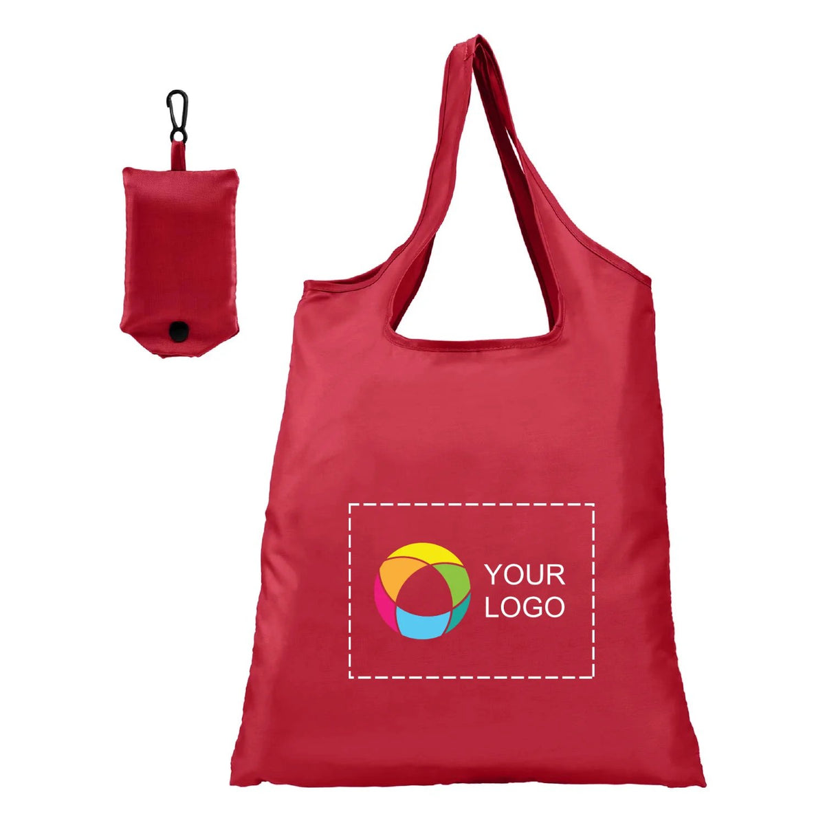 210D Polyester Foldable Shopping Tote in Clip Pouch, 24.3 x 15 in