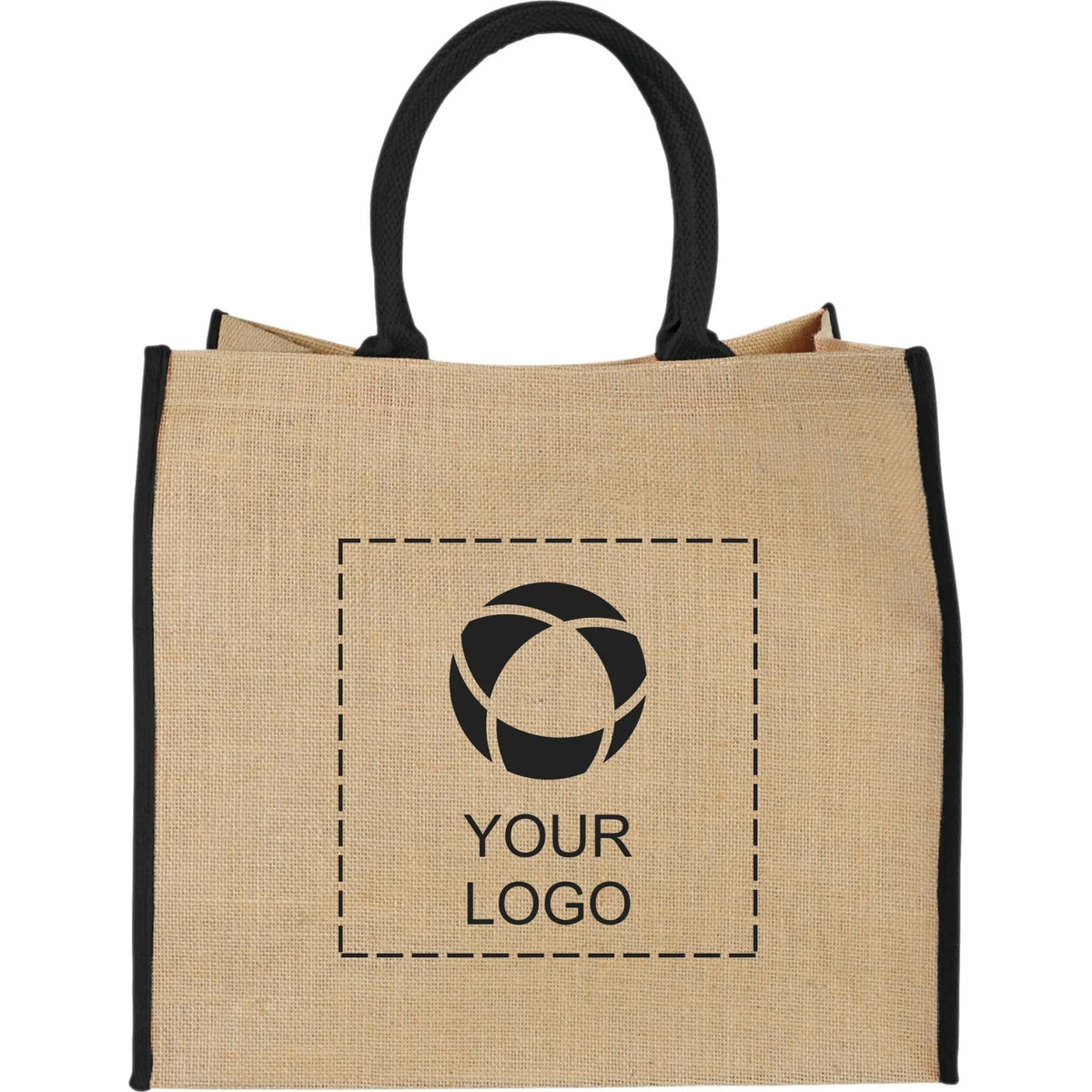 Large Jute Tote with Contrast Colour Handles, 14 x 16 x 7.5 in