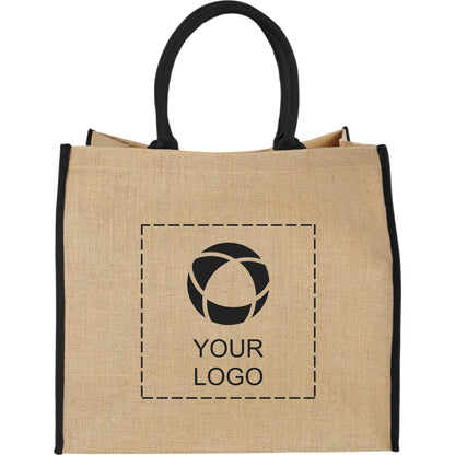 Large Jute Tote with Contrast Colour Handles, 14 x 16 x 7.5 in
