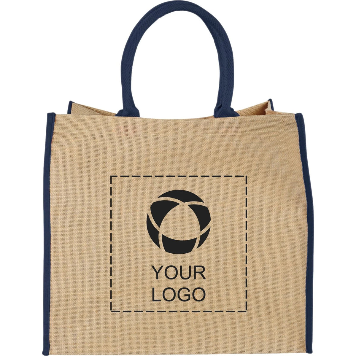 Large Jute Tote with Contrast Colour Handles, 14 x 16 x 7.5 in