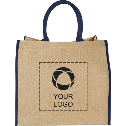 Large Jute Tote with Contrast Colour Handles, 14 x 16 x 7.5 in